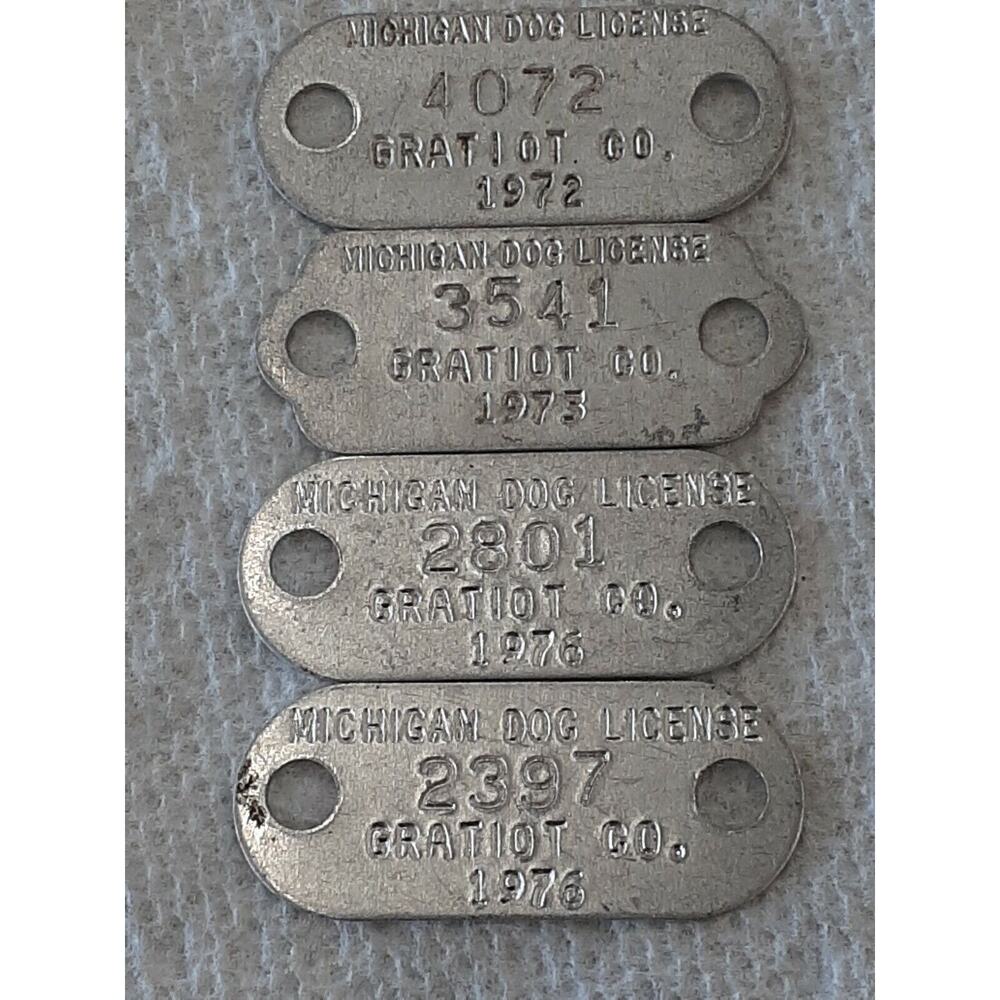 Antique Michigan Dog Licenses 1972 1973 1976(2) Aluminum Gratiot County Michigan
